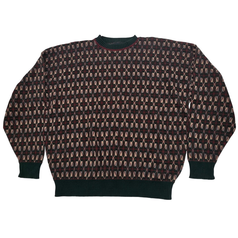 Vintage Jack Nicklaus Sweater Mens XL Geometric Knit Cotton Pullover Made in USA